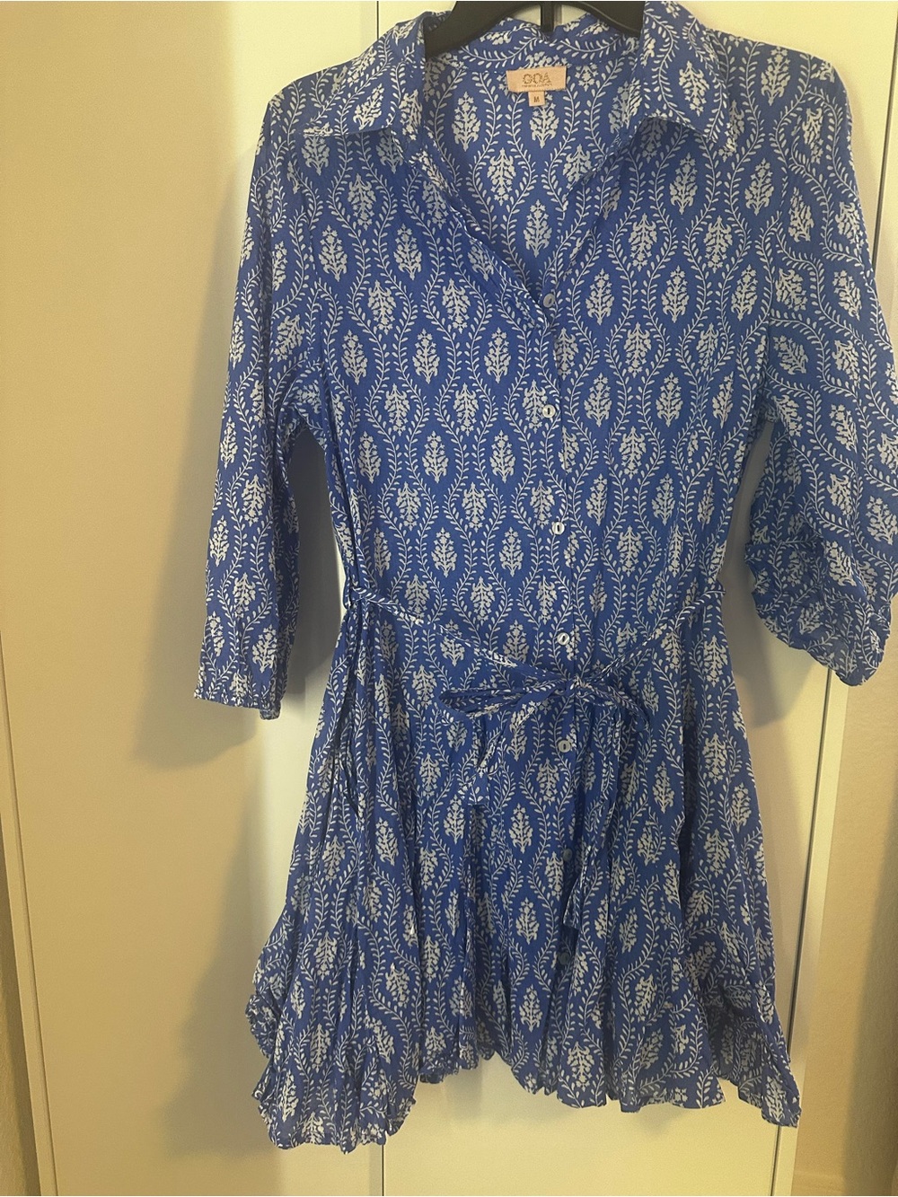Blue Button-Front Printed Shirt Dress